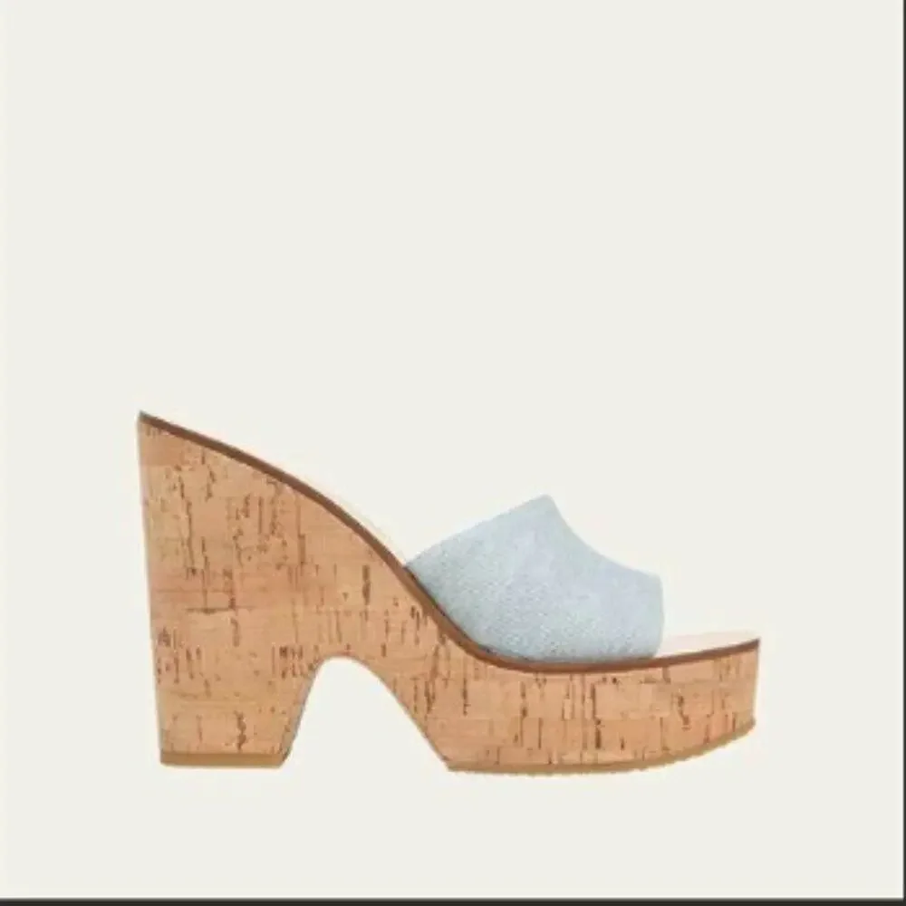 Veronica Beard Paulita Cork Platform Slide Sandals VISTA BLUE